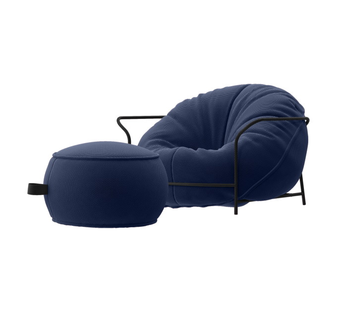 Дизайнерское Кресло Uni Темно-синий с каркасом и пуфом