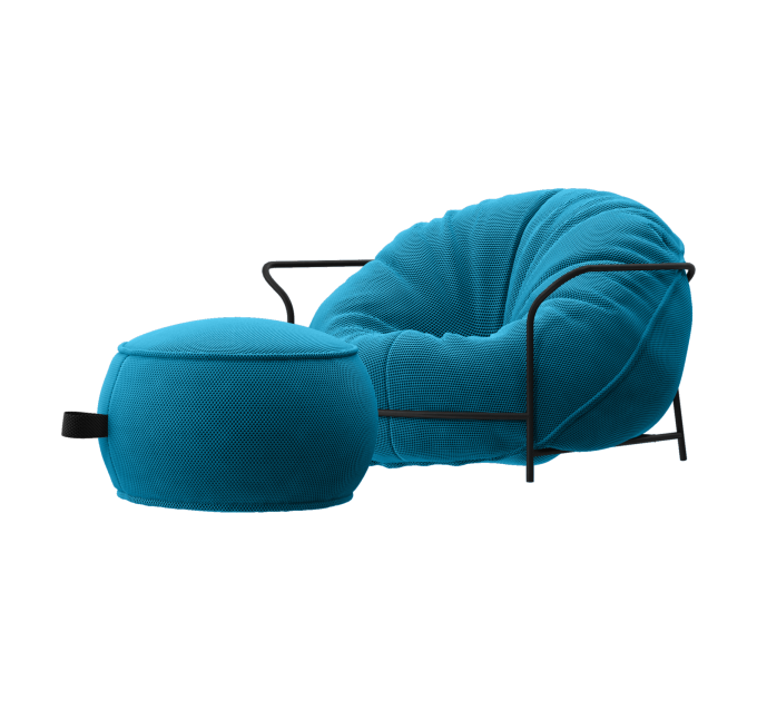 Дизайнерское Кресло Uni Голубой с каркасом и пуфом