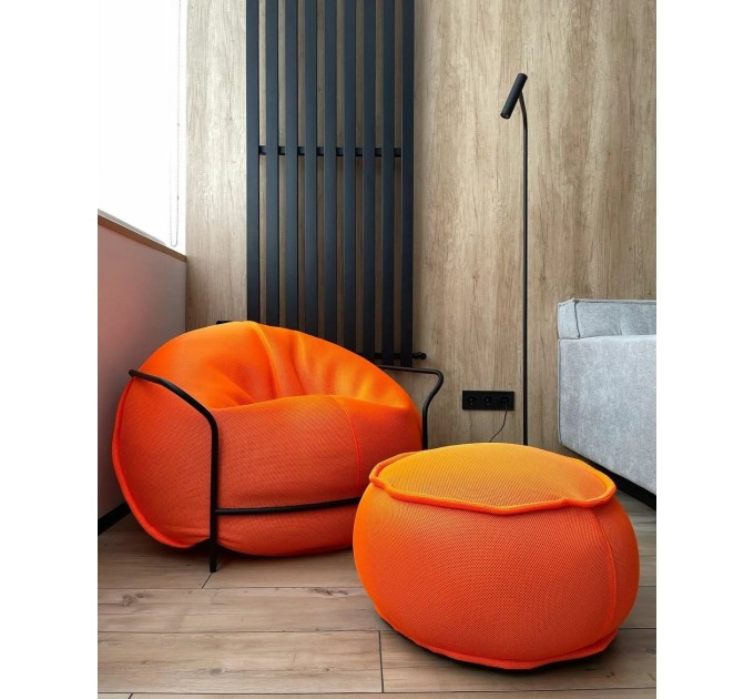 Дизайнерское Кресло Uni Оранжевый с каркасом и пуфом